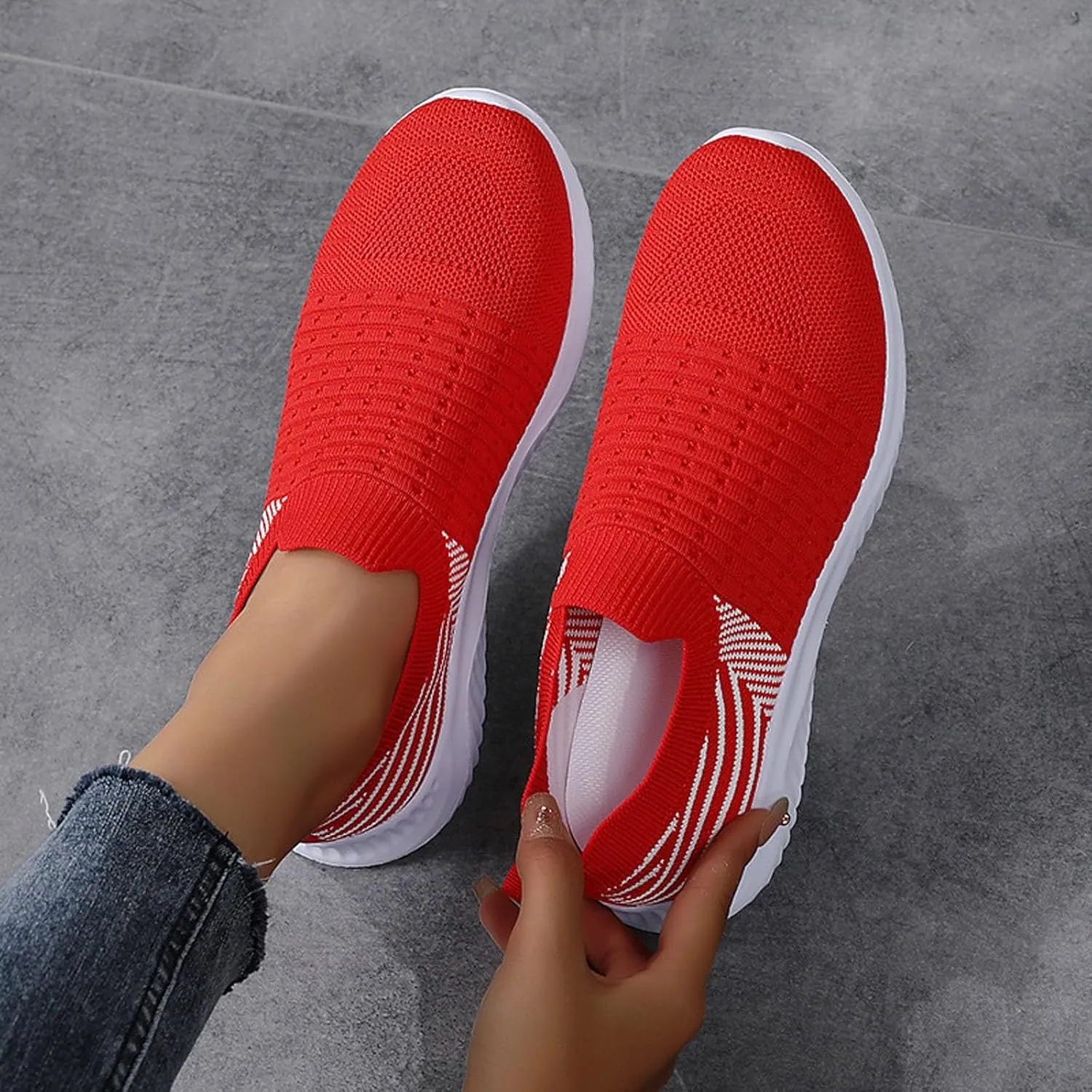 Comfortwear Shoes for Women Slip On Breathable Mesh Running Shoes with Arch Support Comfortable Soft Sole Non-Slip Sneakers