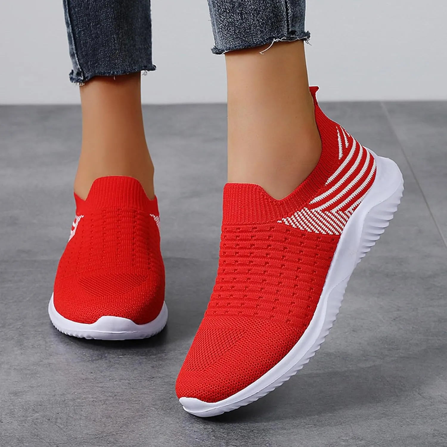 Comfortwear Shoes for Women Slip On Breathable Mesh Running Shoes with Arch Support Comfortable Soft Sole Non-Slip Sneakers