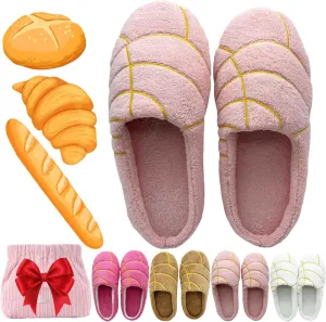 Concha Pantuflas Slippers for Women Conchas Mexican Pan Dulce Slippers Winter Warm Fluffy Plush Bread Slipper with Bag