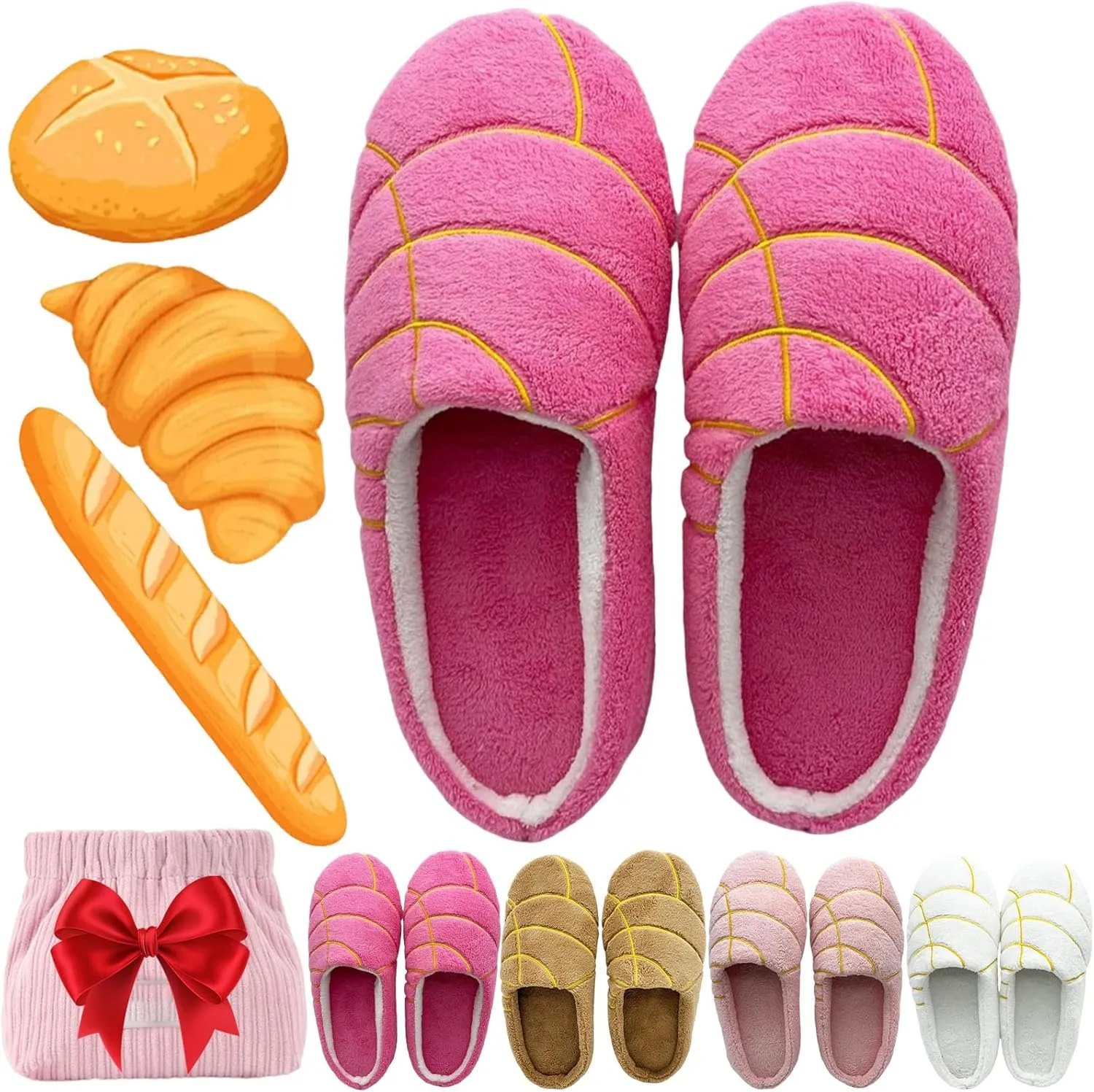 Concha Pantuflas Slippers for Women Conchas Mexican Pan Dulce Slippers Winter Warm Fluffy Plush Bread Slipper with Bag