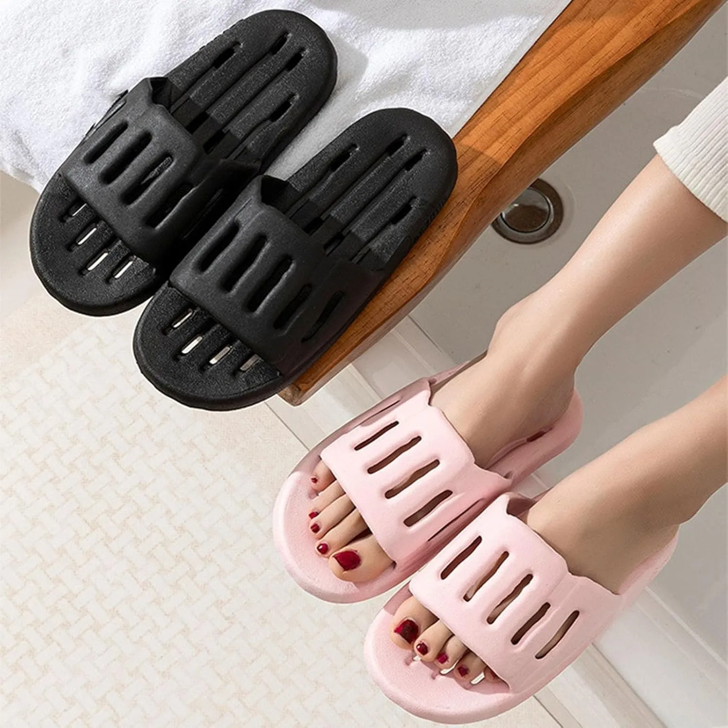 Couples Pool Slides Slip On Soft Bottom Beach Slides Hollow Quick Drying Shower Shoes Memory Foam Cloud Slippers