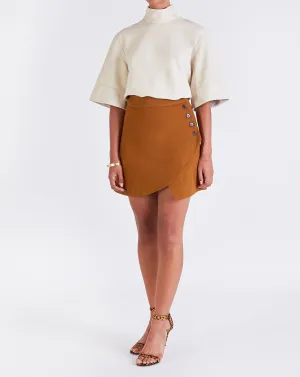Daphnée ASYMMETRICAL MINI SKIRT - GOLDEN BROWN