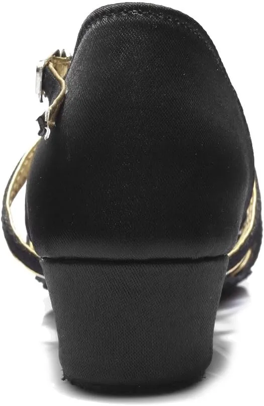DKZSYIM Women&Girls Satin Latin Dance Shoes Low Heel Ballroom Salsa Tango Professional Performance Practice Dancing Shoes,Model 203