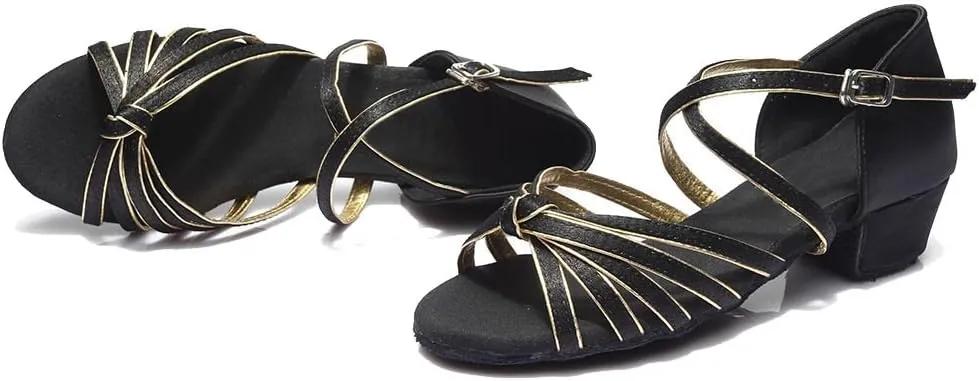 DKZSYIM Women&Girls Satin Latin Dance Shoes Low Heel Ballroom Salsa Tango Professional Performance Practice Dancing Shoes,Model 203