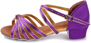DKZSYIM Women&Girls Satin Latin Dance Shoes Low Heel Ballroom Salsa Tango Professional Performance Practice Dancing Shoes,Model 203