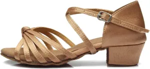 DKZSYIM Women&Girls Satin Latin Dance Shoes Low Heel Ballroom Salsa Tango Professional Performance Practice Dancing Shoes,Model 203