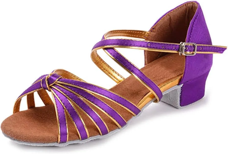 DKZSYIM Women&Girls Satin Latin Dance Shoes Low Heel Ballroom Salsa Tango Professional Performance Practice Dancing Shoes,Model 203