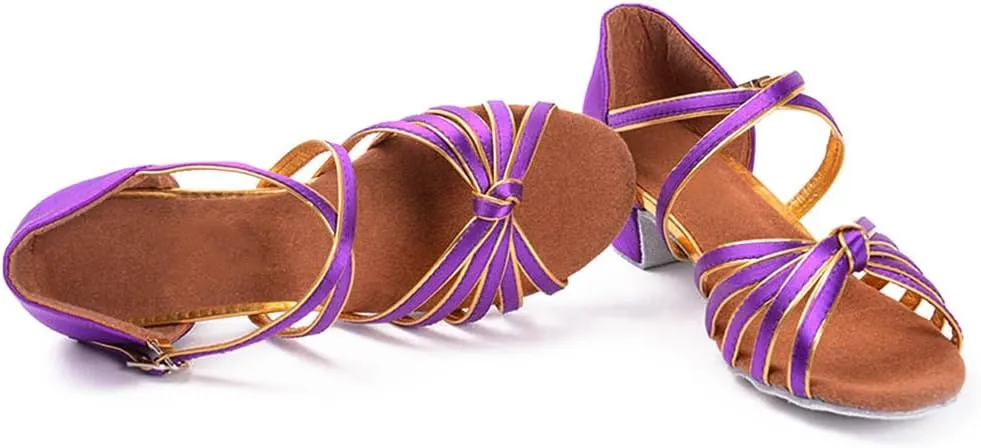 DKZSYIM Women&Girls Satin Latin Dance Shoes Low Heel Ballroom Salsa Tango Professional Performance Practice Dancing Shoes,Model 203