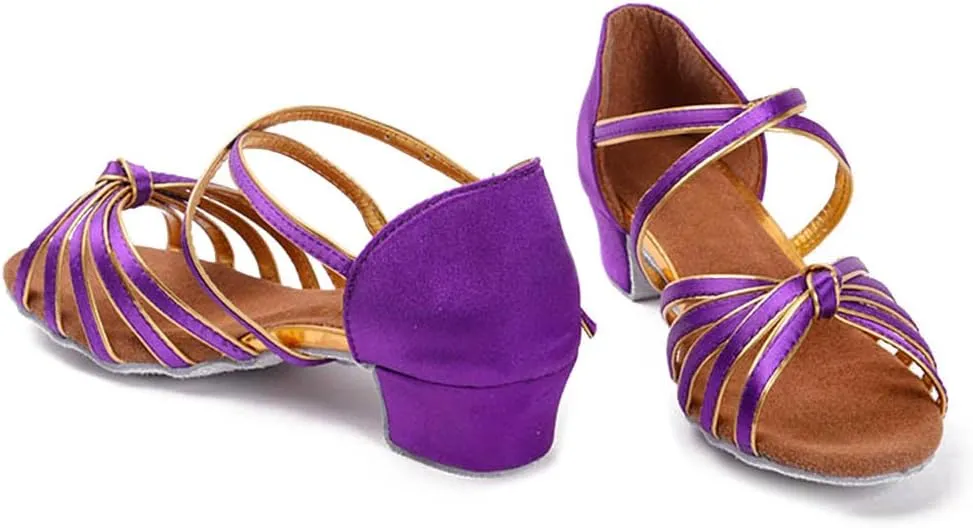 DKZSYIM Women&Girls Satin Latin Dance Shoes Low Heel Ballroom Salsa Tango Professional Performance Practice Dancing Shoes,Model 203