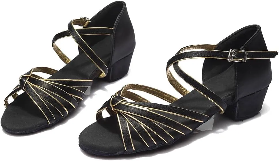 DKZSYIM Women&Girls Satin Latin Dance Shoes Low Heel Ballroom Salsa Tango Professional Performance Practice Dancing Shoes,Model 203