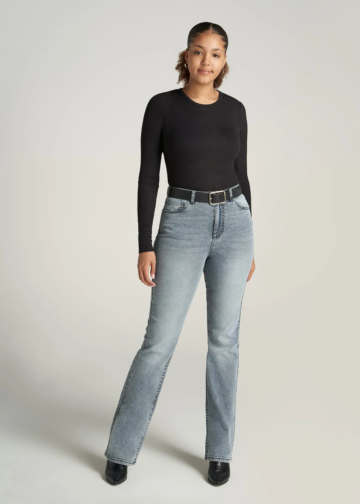 FITTED Ribbed Long Sleeve Tee in Black - Tall Women's Shirts