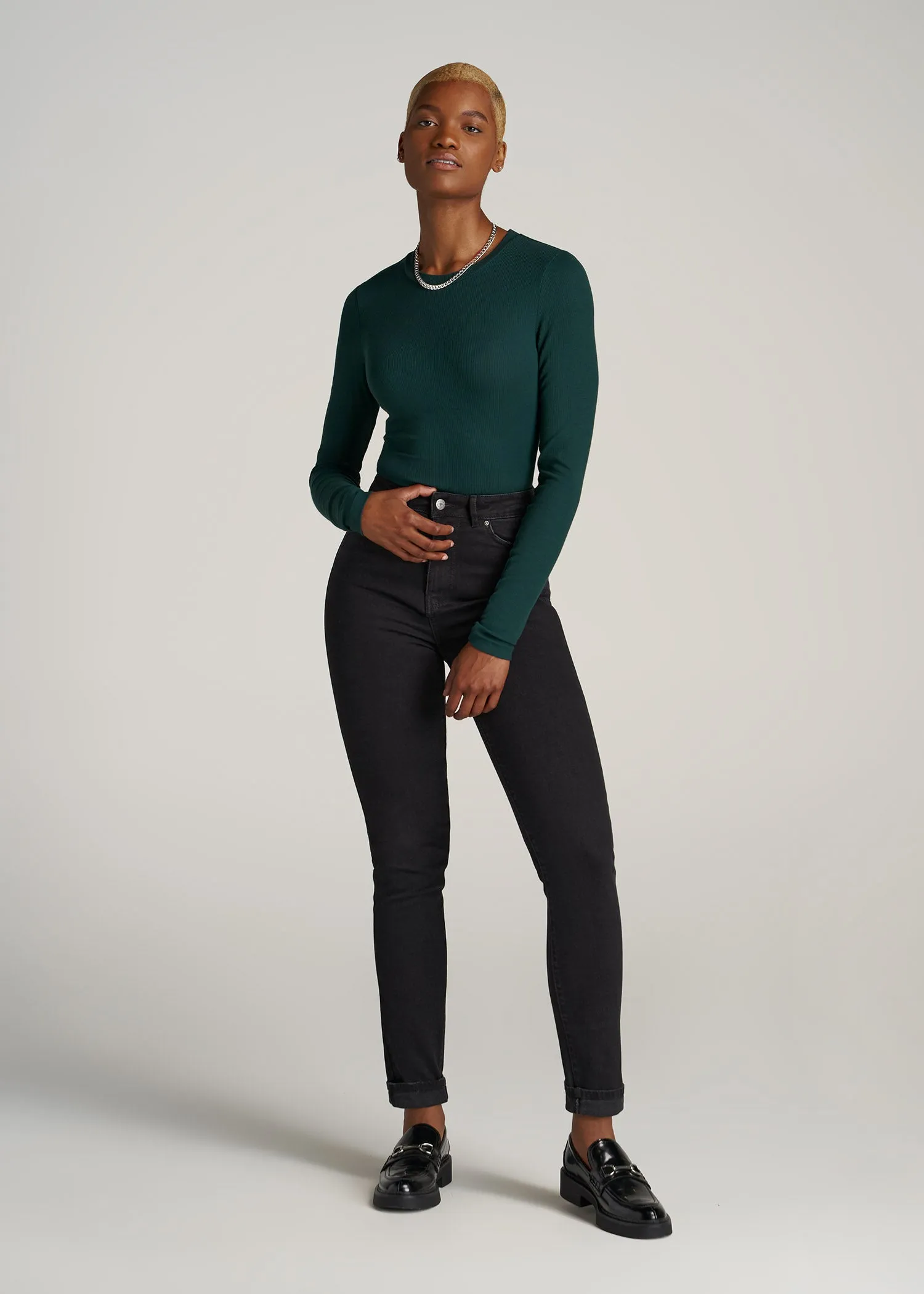 FITTED Ribbed Long Sleeve Tee in Emerald - Tall Women's Shirts