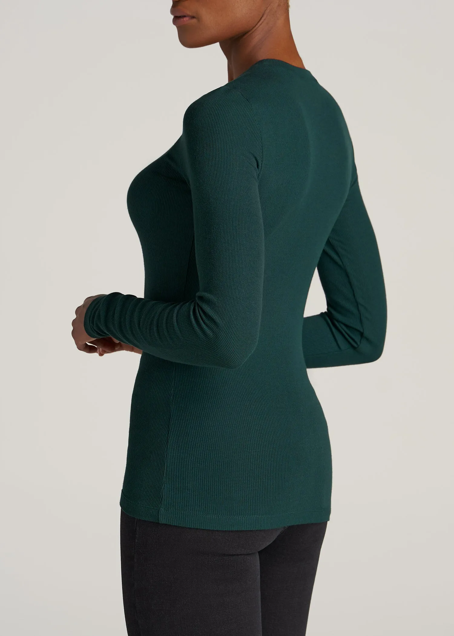 FITTED Ribbed Long Sleeve Tee in Emerald - Tall Women's Shirts