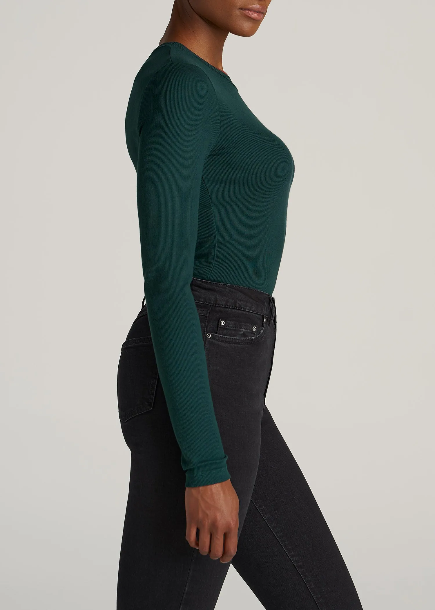 FITTED Ribbed Long Sleeve Tee in Emerald - Tall Women's Shirts
