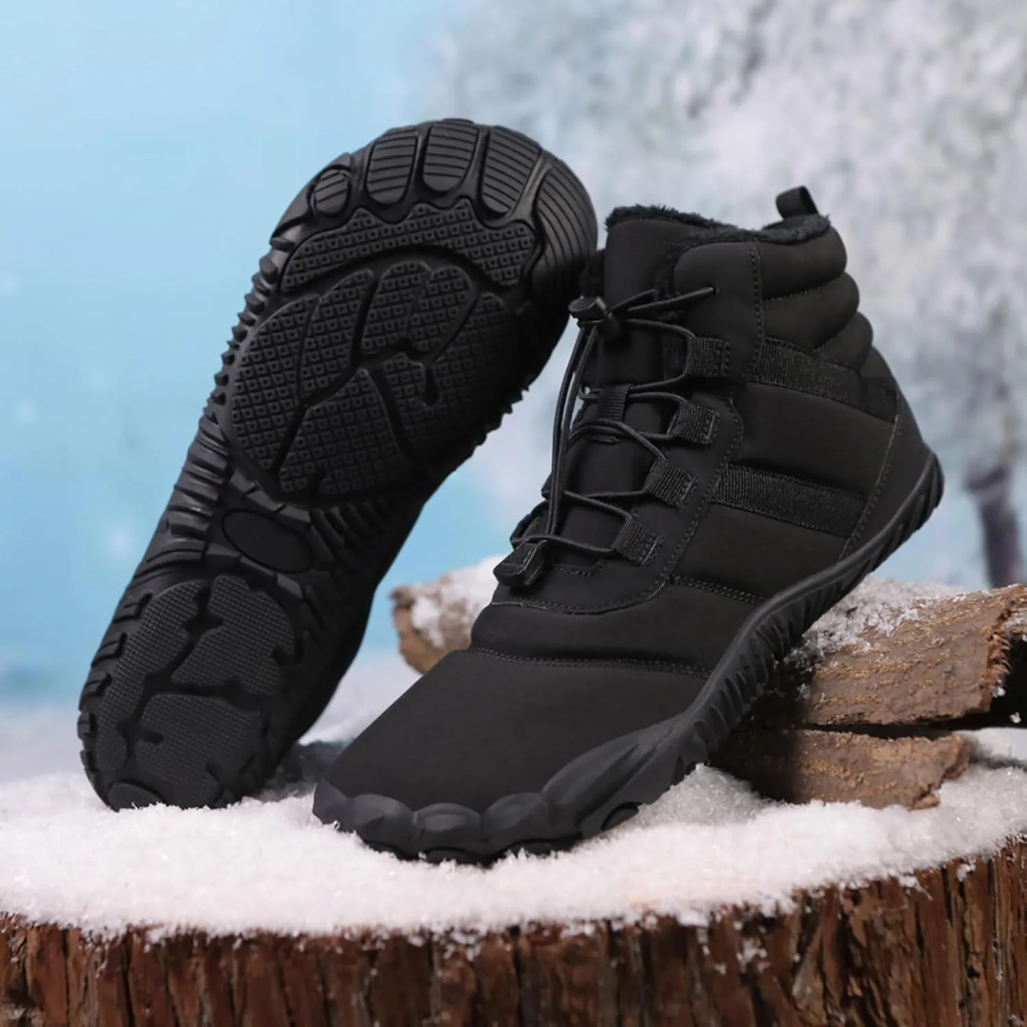 FLIOZY Winter Hiking Boots for Mens and Womens, Barefoot-Style Non-Slip Snow Boots, Waterproof Outdoor Hiking Shoes