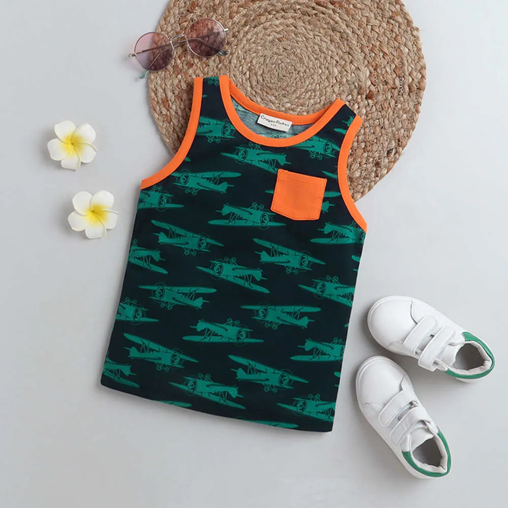 Flying Plane Printed Tshirt - Navy