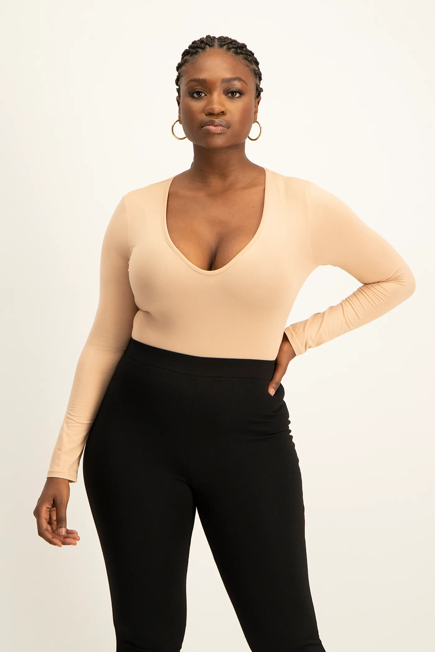 Gigi V-Neck Bodysuit - Nude