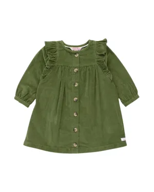 Girls Stretch Cord Ruffle Detail Dress Dusty Olive