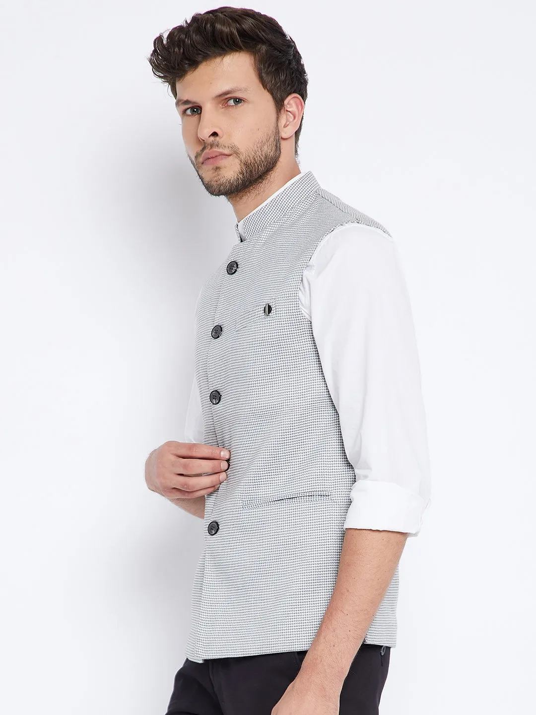 Grey Printed Waistcoat