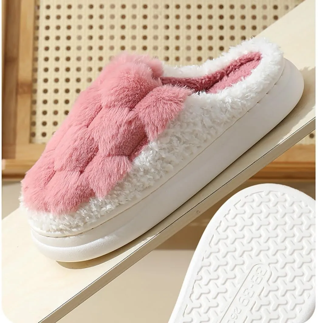 HANDKEI Women's Slippers Non slip Plush Plush Slippers Couple Indoor Home Slippers