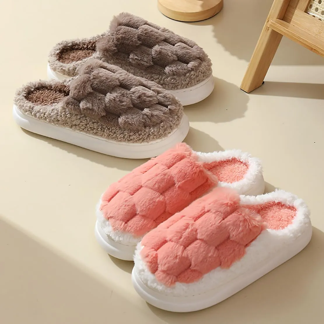 HANDKEI Women's Slippers Non slip Plush Plush Slippers Couple Indoor Home Slippers