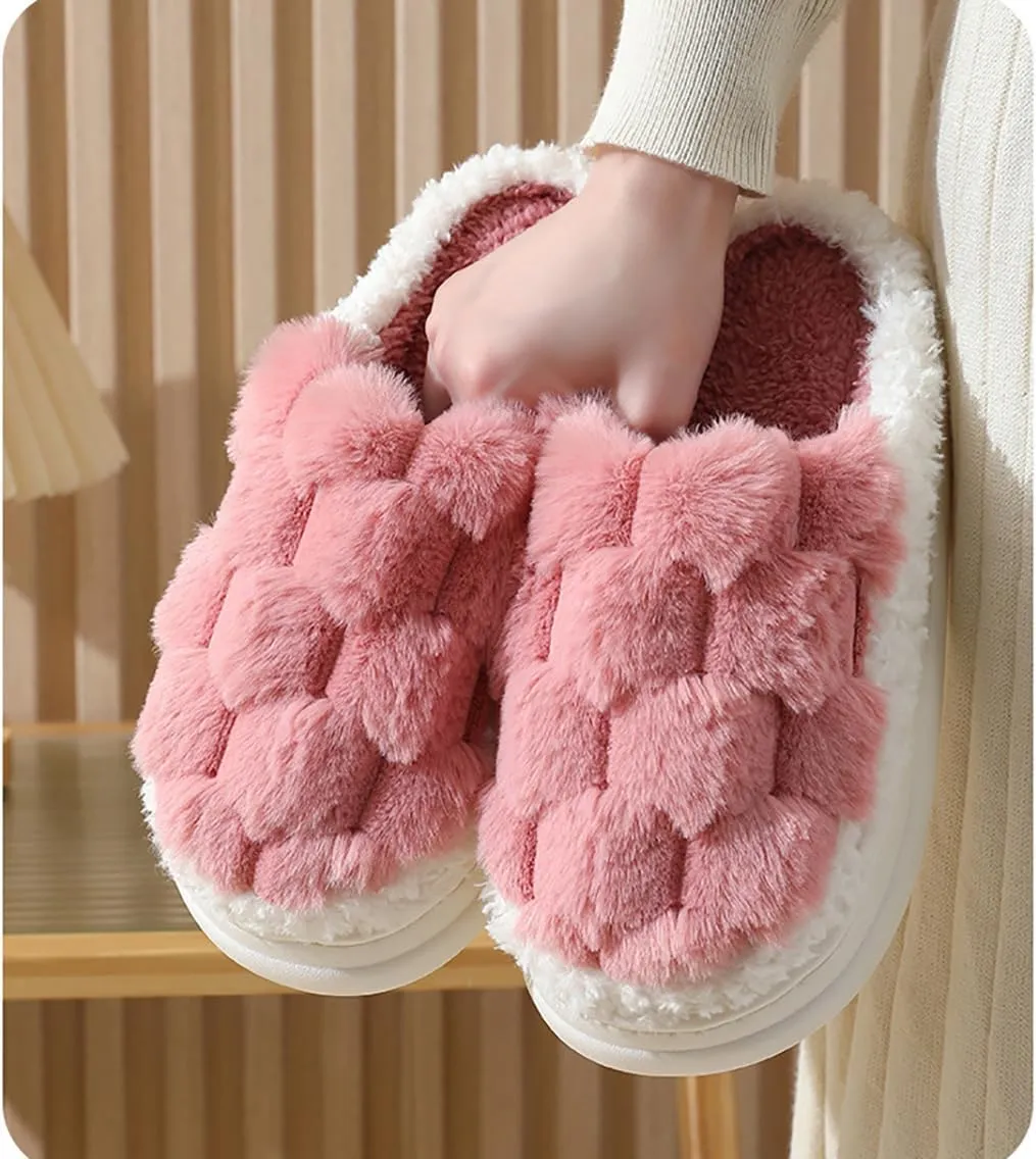 HANDKEI Women's Slippers Non slip Plush Plush Slippers Couple Indoor Home Slippers