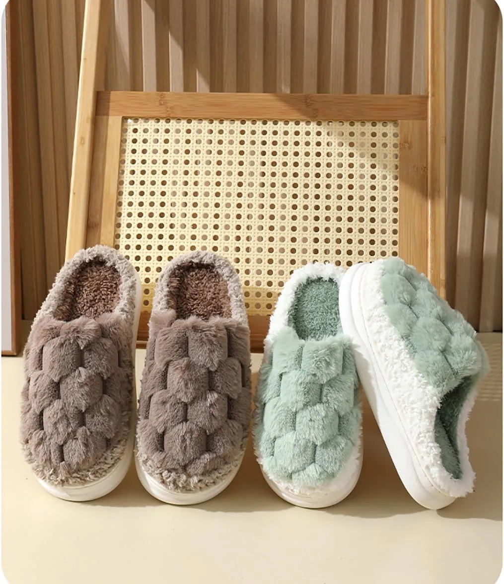 HANDKEI Women's Slippers Non slip Plush Plush Slippers Couple Indoor Home Slippers