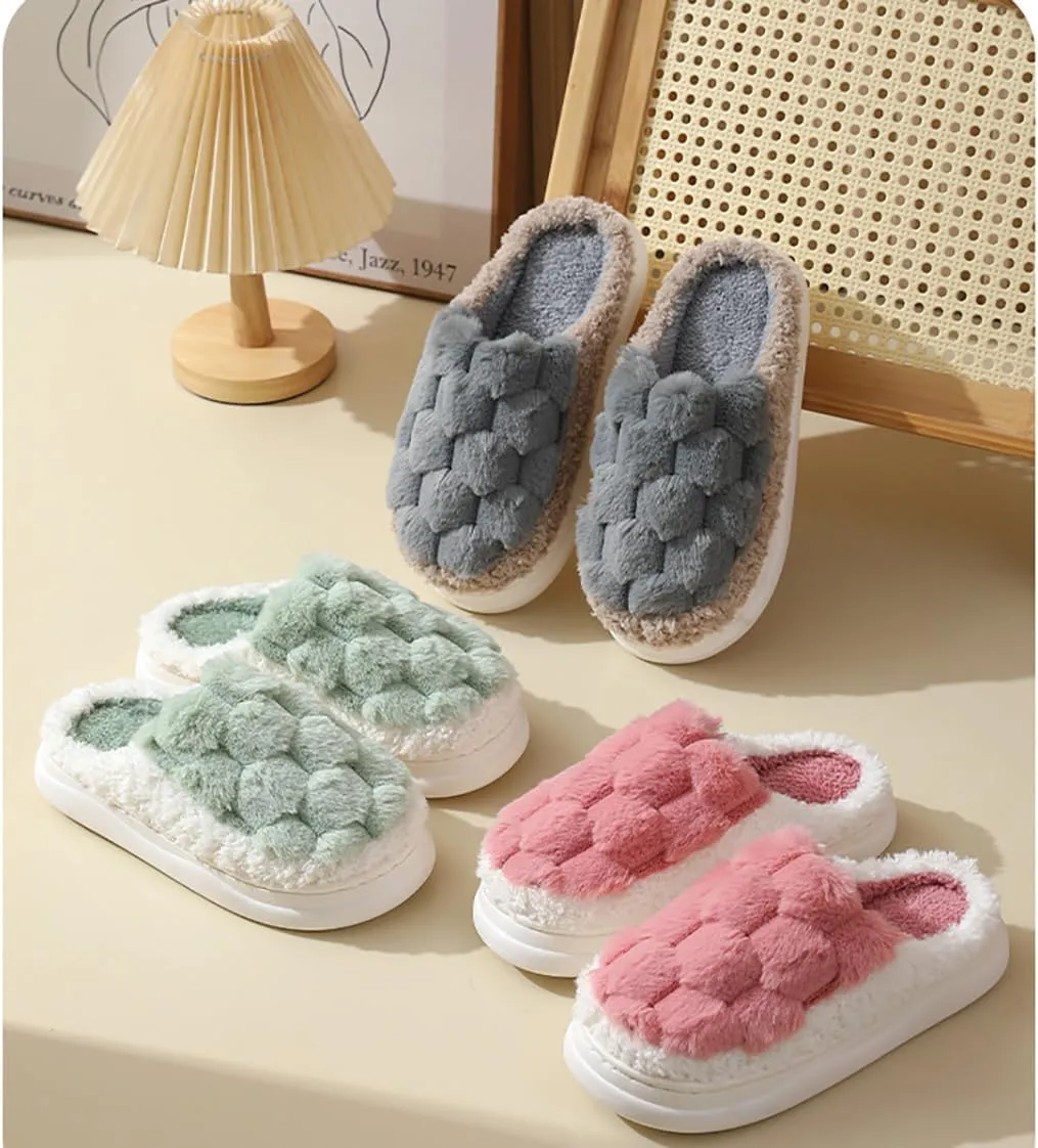 HANDKEI Women's Slippers Non slip Plush Plush Slippers Couple Indoor Home Slippers