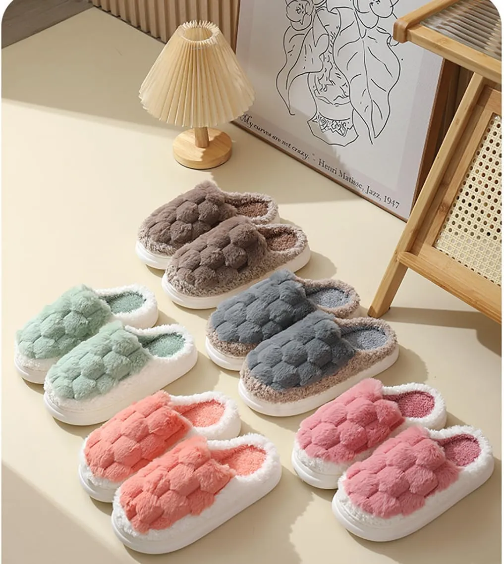 HANDKEI Women's Slippers Non slip Plush Plush Slippers Couple Indoor Home Slippers