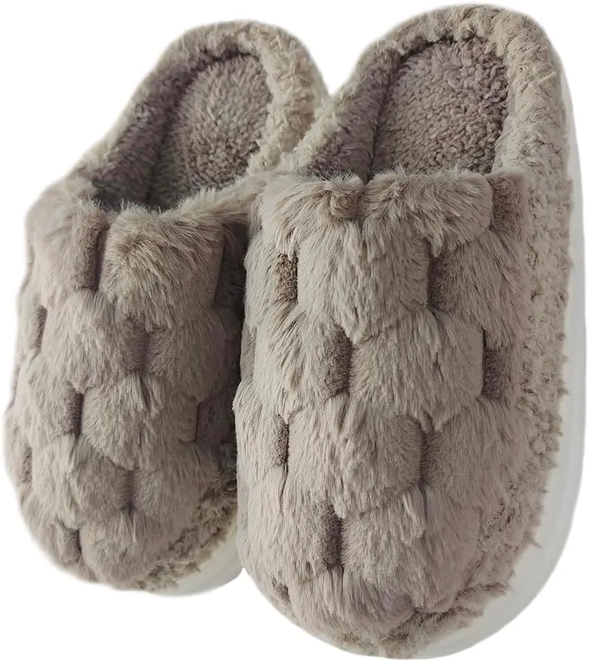 HANDKEI Women's Slippers Non slip Plush Plush Slippers Couple Indoor Home Slippers
