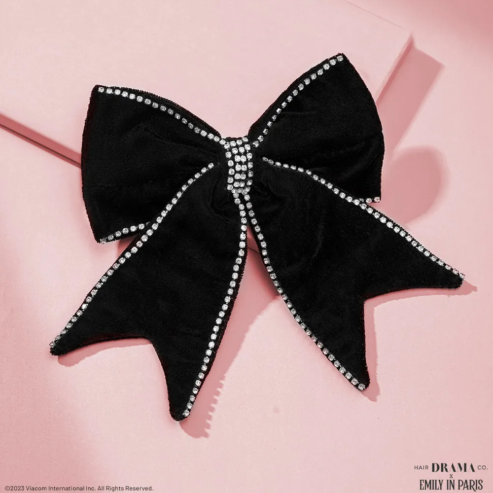 HDC x Emily in Paris Dazzling Noir Velvet Hair Bow Barrette Clip - Black