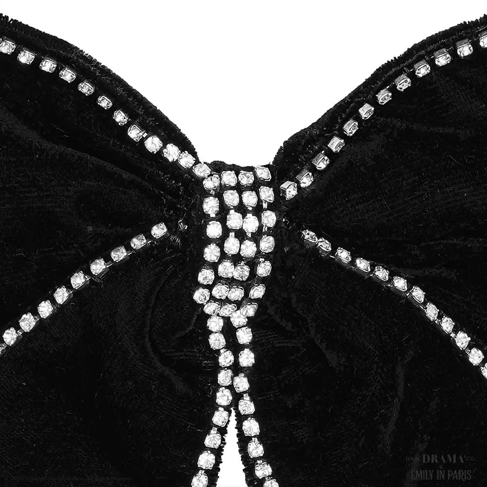 HDC x Emily in Paris Dazzling Noir Velvet Hair Bow Barrette Clip - Black