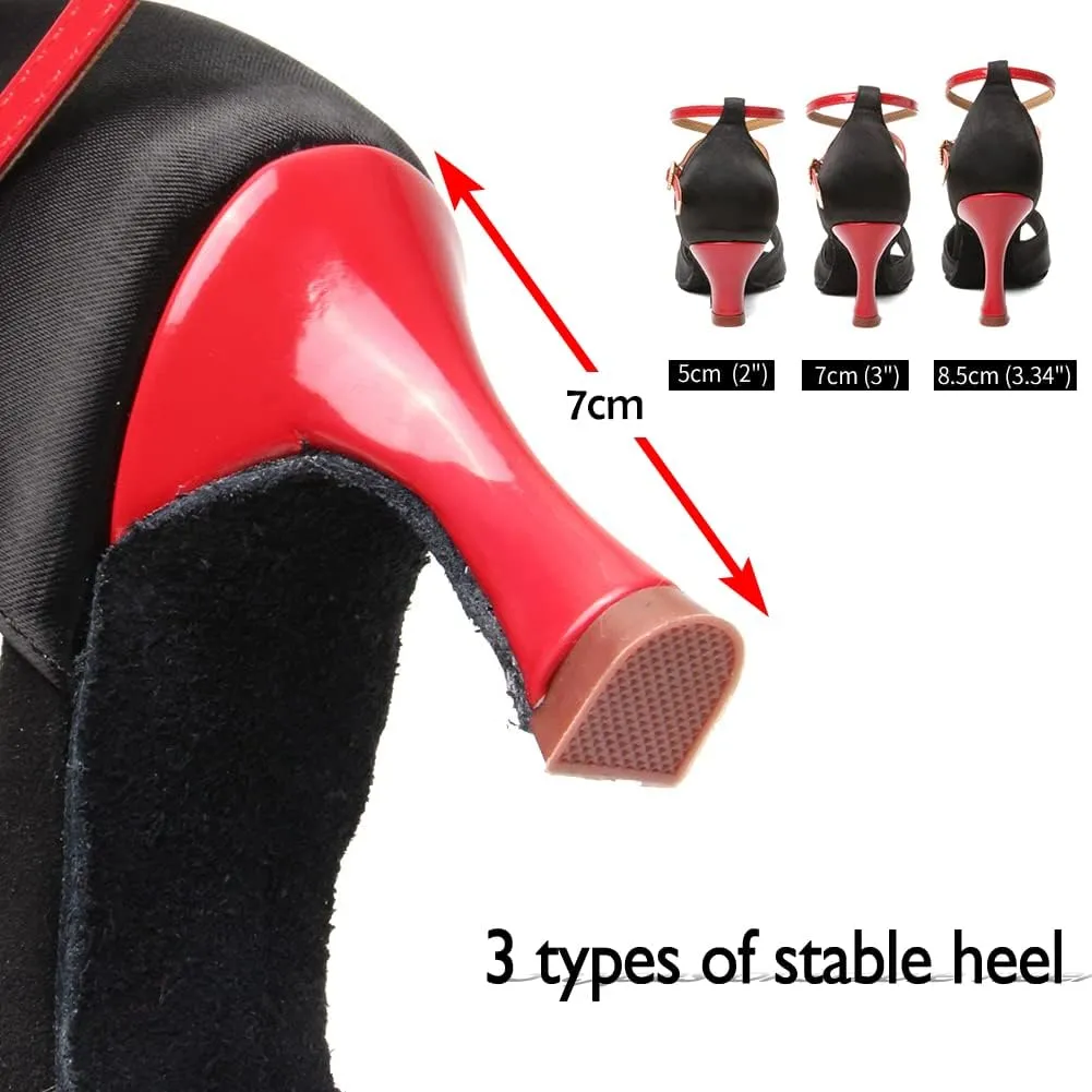 HIPPOSEUS Women's Satin Latin Dance Shoes Professional Ballroom Salsa Practice Performance Dance Shoes with High Heel