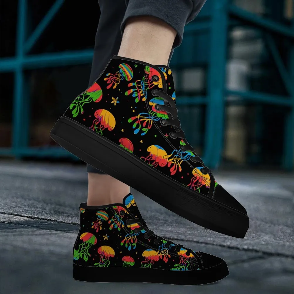 Jellyfish Shoes for Men Women High Top Canvas Sneakers Lace Up Casual Walking Shoes Gifts for Boyfriend Girlfriend
