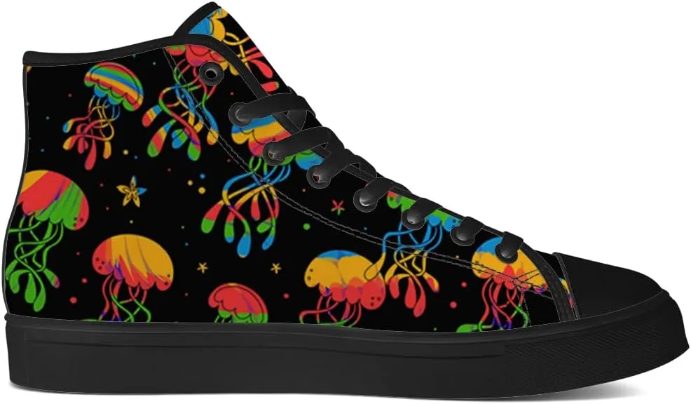 Jellyfish Shoes for Men Women High Top Canvas Sneakers Lace Up Casual Walking Shoes Gifts for Boyfriend Girlfriend