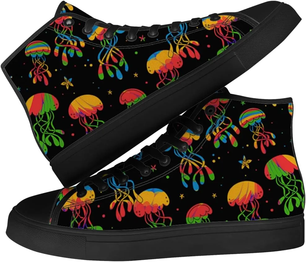 Jellyfish Shoes for Men Women High Top Canvas Sneakers Lace Up Casual Walking Shoes Gifts for Boyfriend Girlfriend