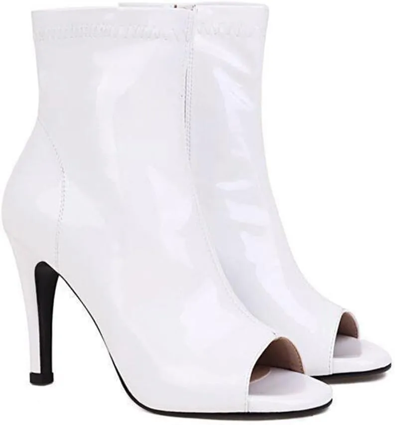 JXUZY Jazz Modern Pole Dance Ankle Boots for Women Peep Toe Stiletto Prom Shoes