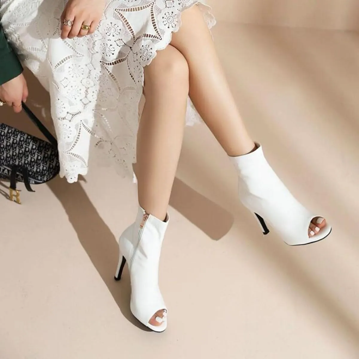 JXUZY Jazz Modern Pole Dance Ankle Boots for Women Peep Toe Stiletto Prom Shoes