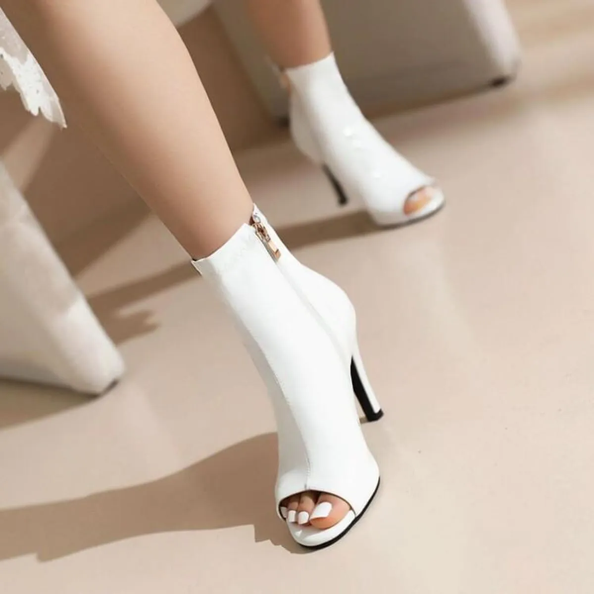 JXUZY Jazz Modern Pole Dance Ankle Boots for Women Peep Toe Stiletto Prom Shoes