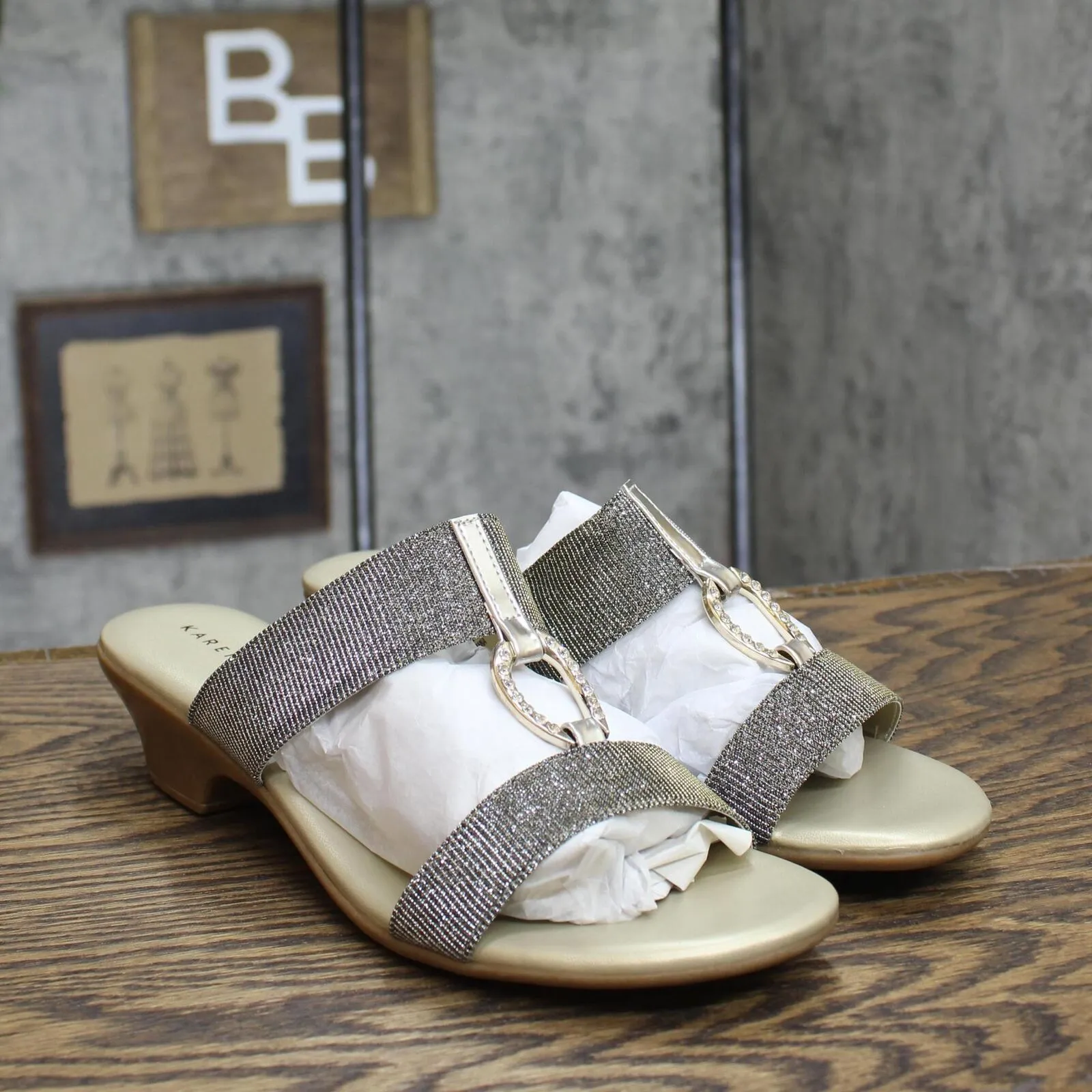 Karen Scott Womens Glitter Shiny Eanna Sandals EANNA Silver Grey / Gold 10M