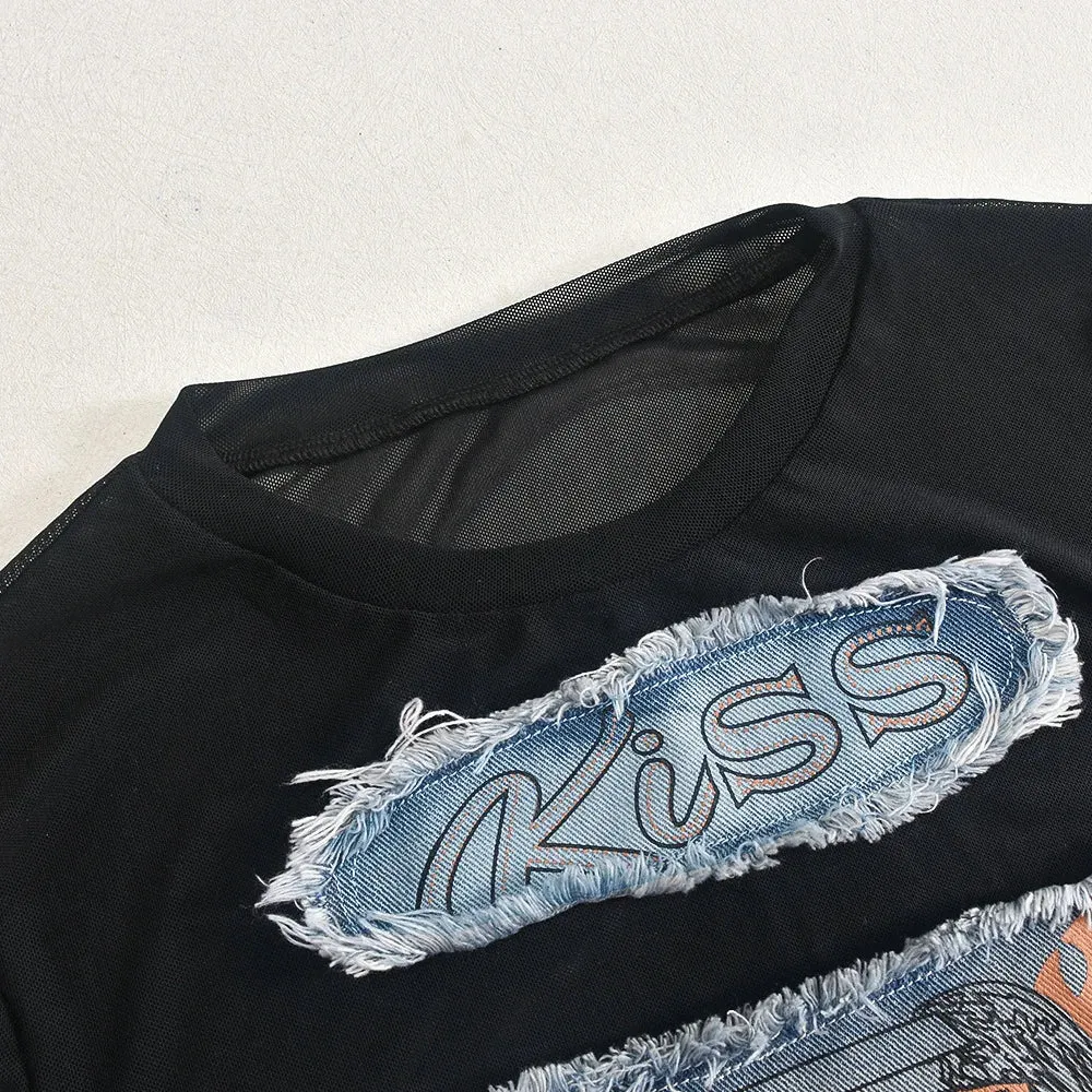 Kiss Me Mesh Denim Crop Top