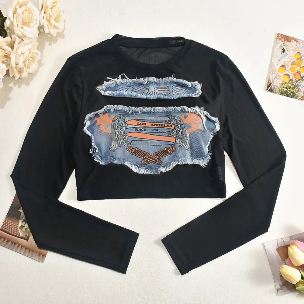 Kiss Me Mesh Denim Crop Top