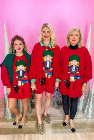 Lady Nutcracker Sweatshirt Dress - Dark Red