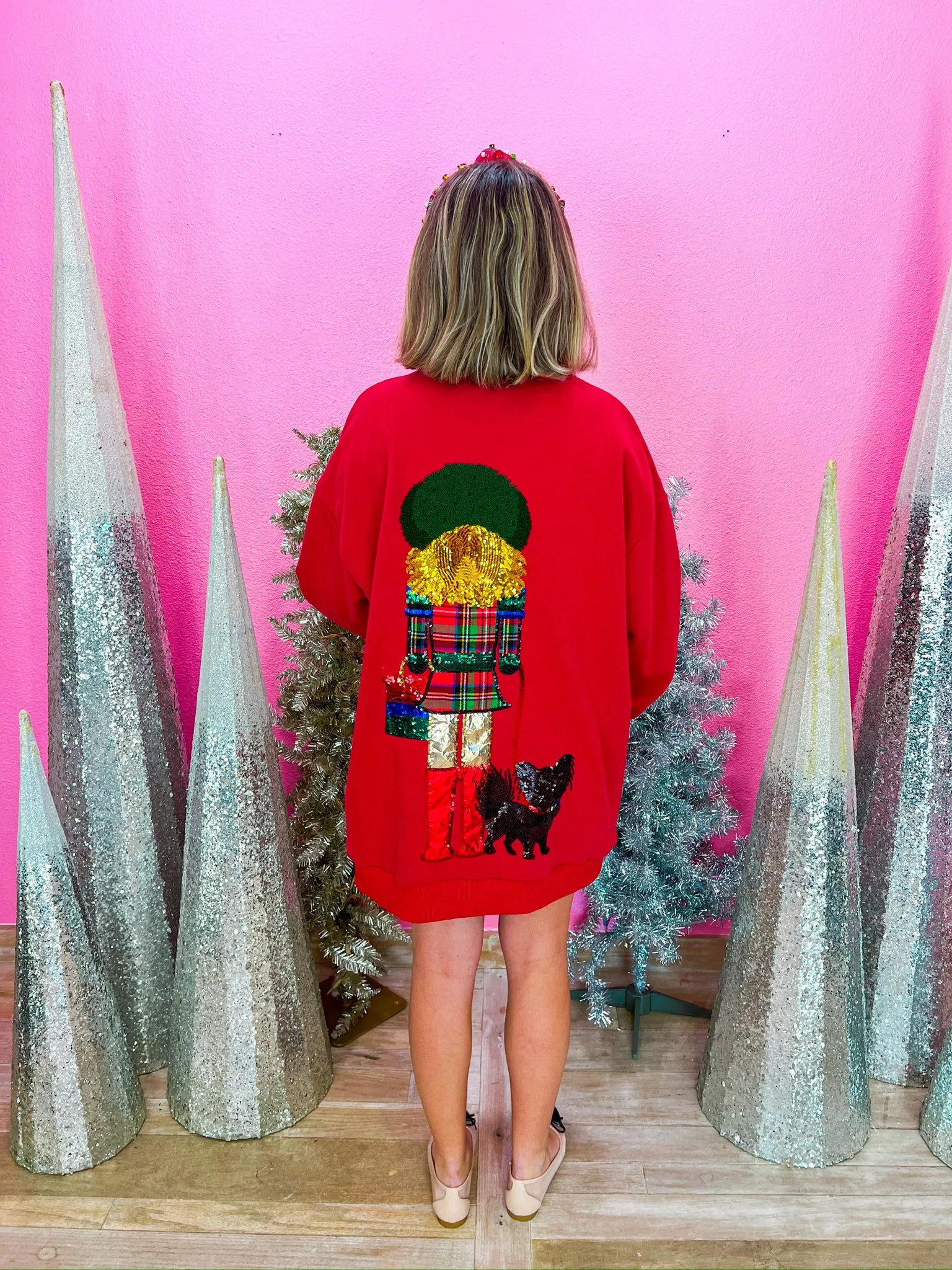 Lady Nutcracker Sweatshirt Dress - Dark Red
