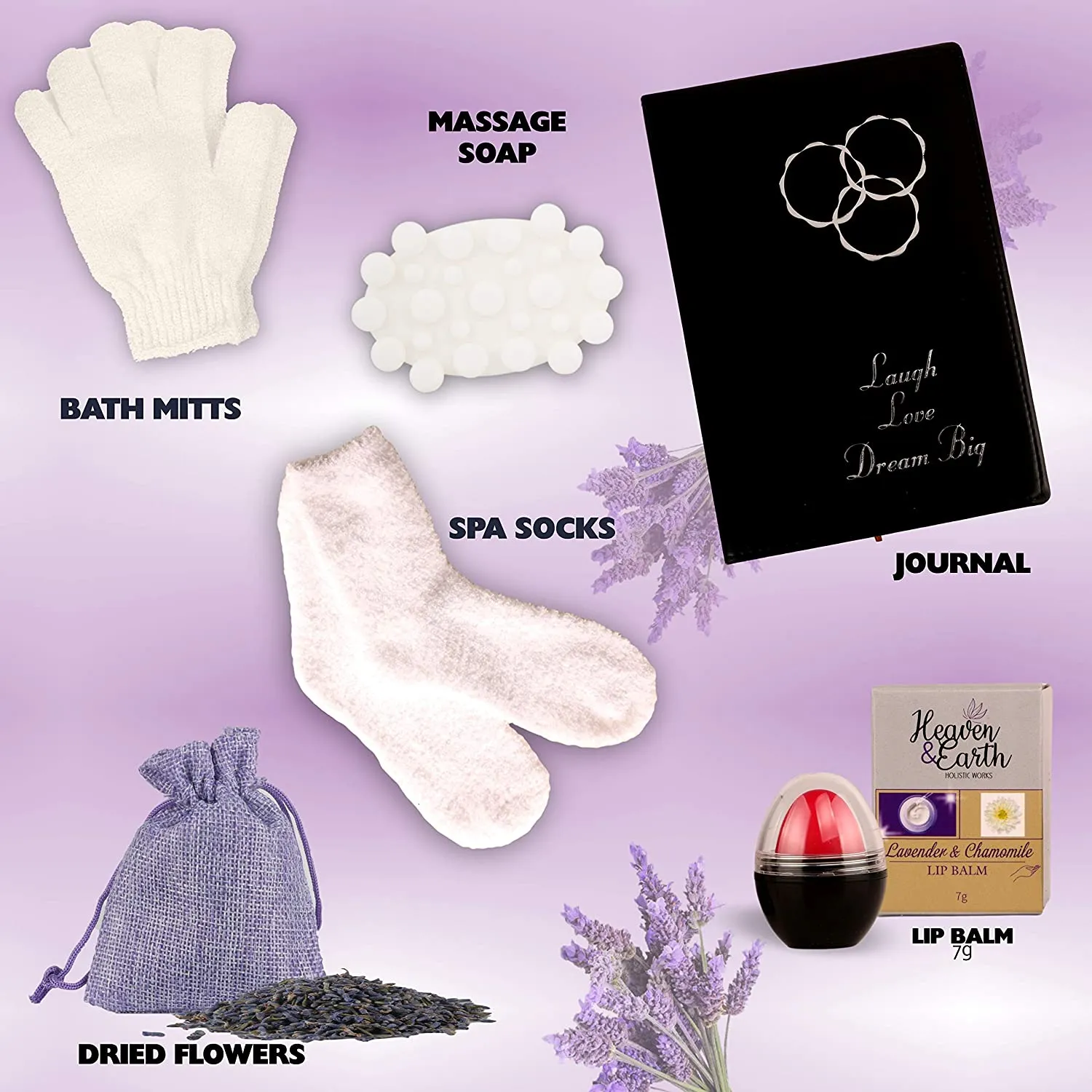 Lavender Passion Spa 18-Piece Gift Basket. All inclusive with Notebook, Bath Bombs, Lotion and more!