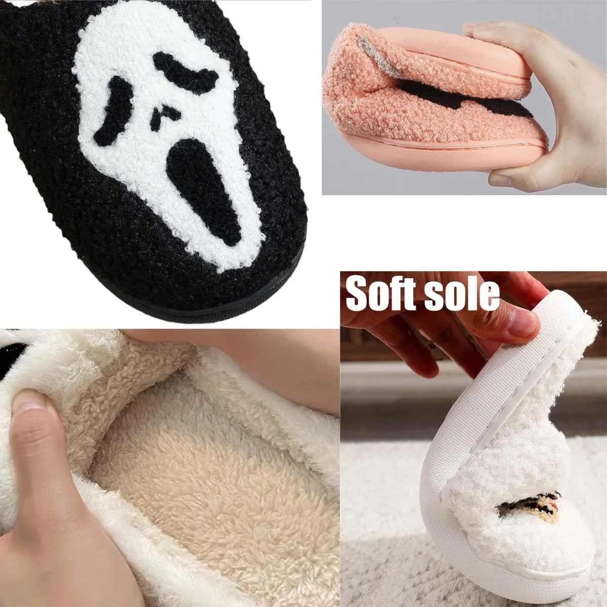 LELEBEAR Halloween Cookie Slippers, Scream Ghostface Slippers,Halloween Pumpkins Slippers Soft Plush Spooky Slides For Women