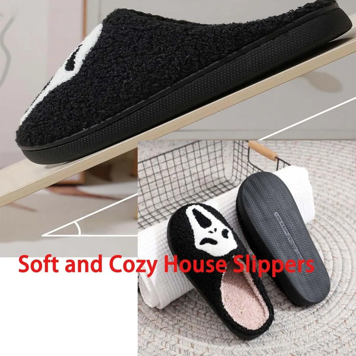 LELEBEAR Halloween Cookie Slippers, Scream Ghostface Slippers,Halloween Pumpkins Slippers Soft Plush Spooky Slides For Women