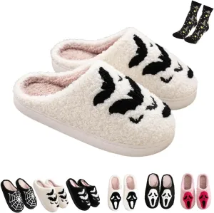 LELEBEAR Halloween Cookie Slippers, Scream Ghostface Slippers,Halloween Pumpkins Slippers Soft Plush Spooky Slides For Women