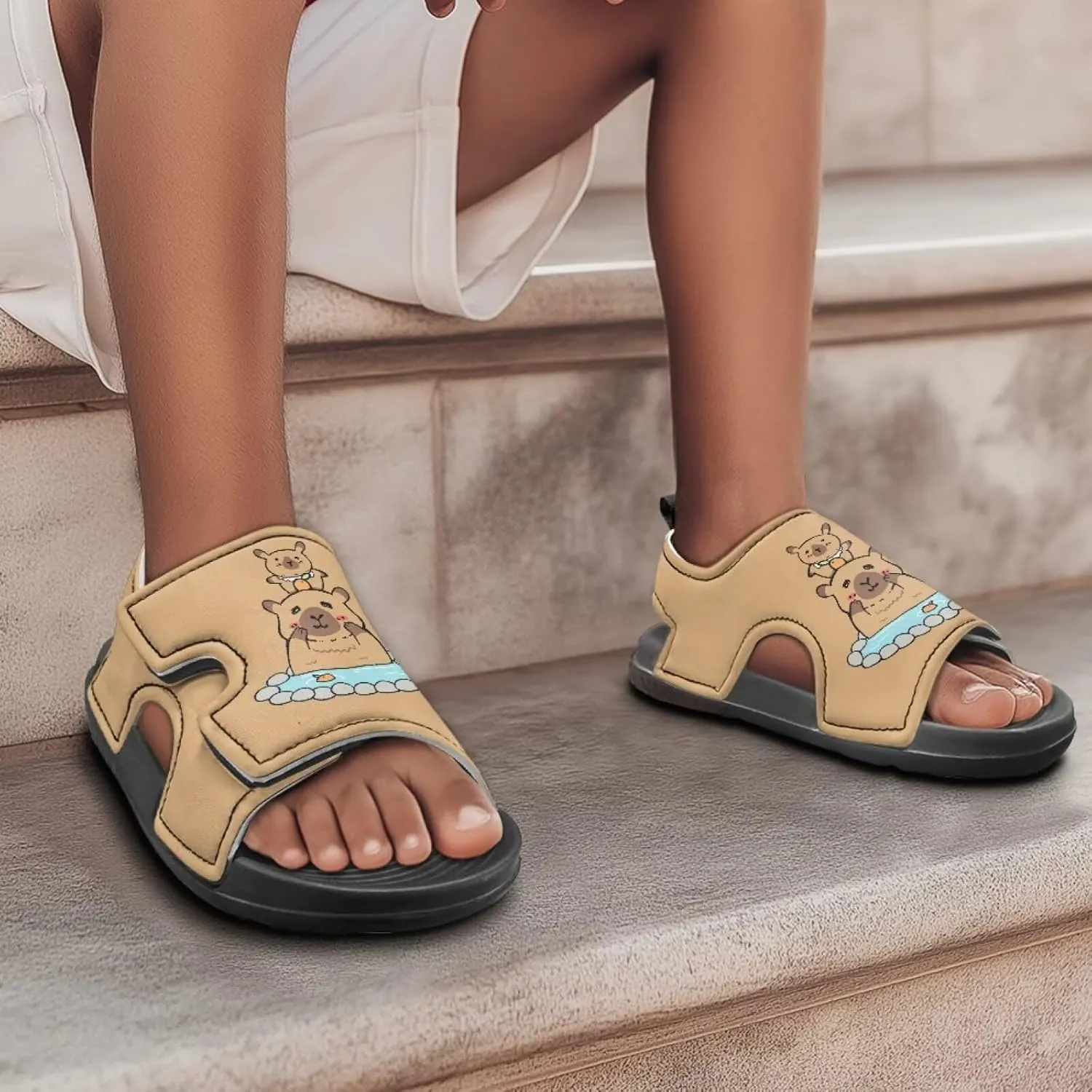 Little Kids Open Toe Summer Outtdoor Sport Sandals Art Cat and Puppy Water Shoes Lightweight Hiking Sandals