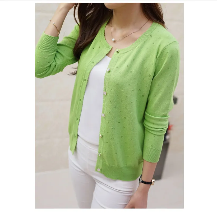 Luexco Women's Cardigan Soft Floral Detail Long Sleeve Ribbed Cotton Short